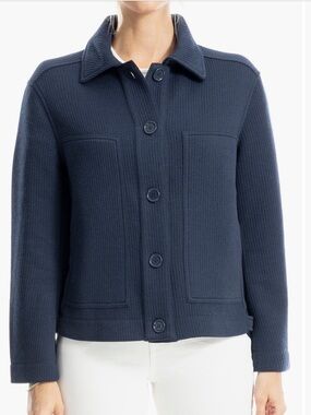 MAX STUDIO Ribbed Cropped Shirt Jacket NWT Size Large Navy Blue